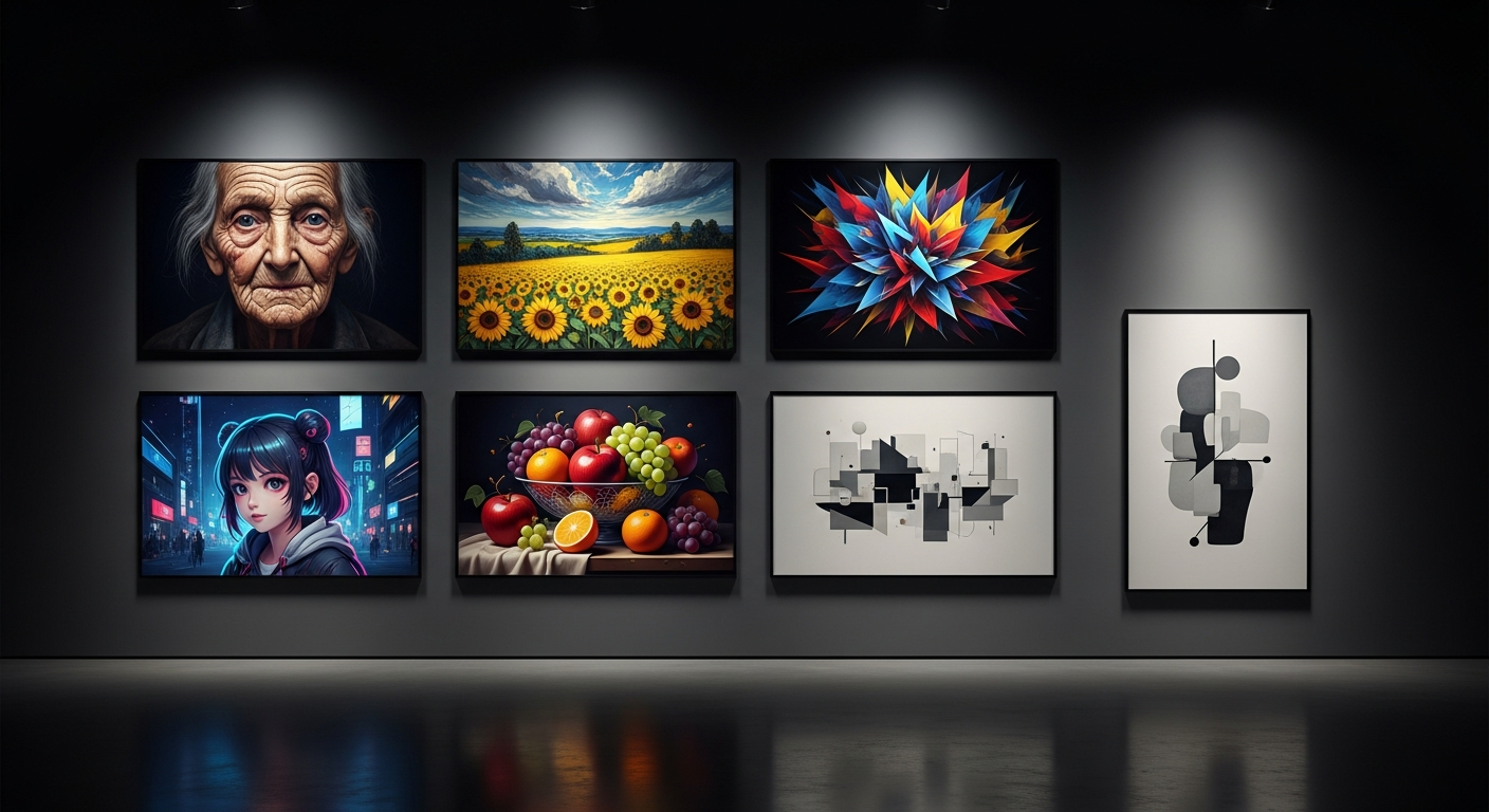 AI art gallery grid showing different model styles