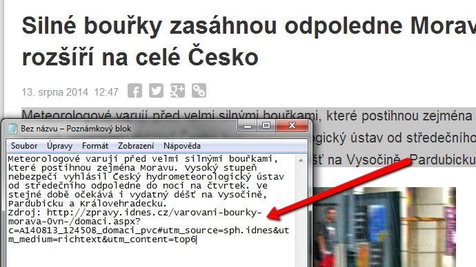 Tvorba odkazů jako idnes